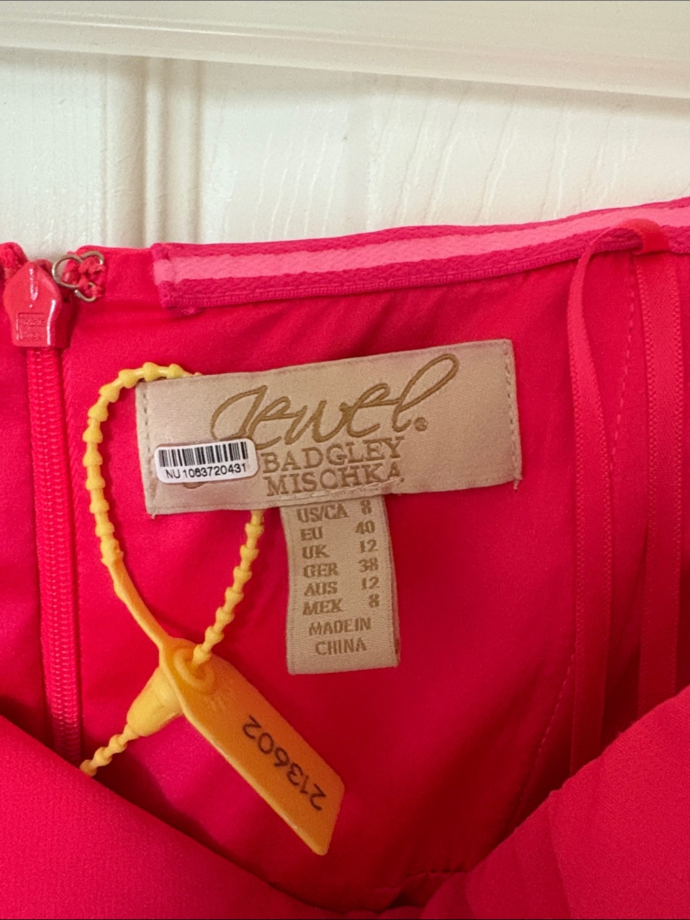 Badgley Mischka Strapless Red Midi Dress with Sculpted Floral Accent - Picture 2 of 4